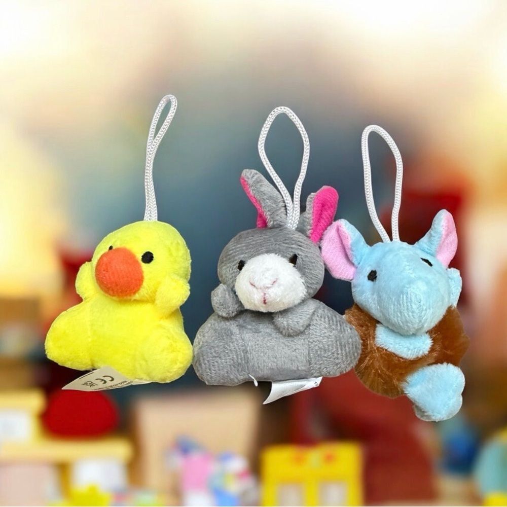 Plush Small Pet Toys - set of 3 Yellow, Gray, Blue
